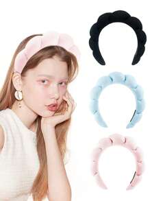 1 件扭曲海綿髮帶,高頭水療頭帶,用於洗臉、化妝和髮型設計 - 粉色 - 查看 1