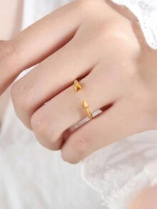 Anillo Geométrico De Punta De Flecha Con Textura De Estilo Simple Para Todo Tipo De Ocasiones Para Mujeres - Amarillo Oro - Ver 2