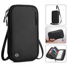 VALUEWIN 1pc Black Polyester Multi-Functional 3-Compartment Zipper Travel Organizer For Flight Tickets, Passport, Cards, Coins, Suitable For Men, Women, Business Trip, Travel, School, Gift Travel Stuff Travel Organiser Travel Items Travel Wallet Passport Holder Passport Wallet Beach Vacation Bag Summer