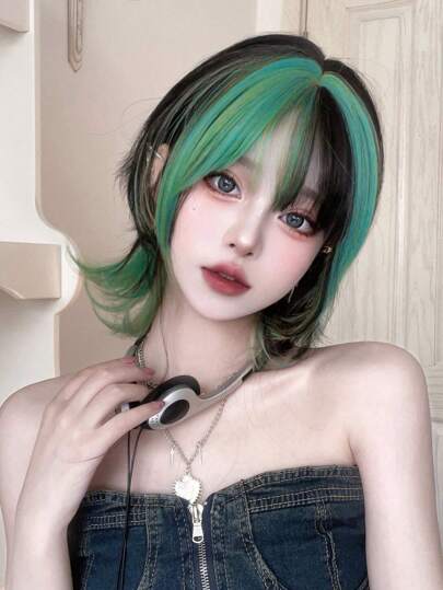 alicegarden 1 件合成耐热假发，带刘海，多色假发，14 英寸长，由纤维制成，时尚假发，自然逼真的假发（不包括配件）