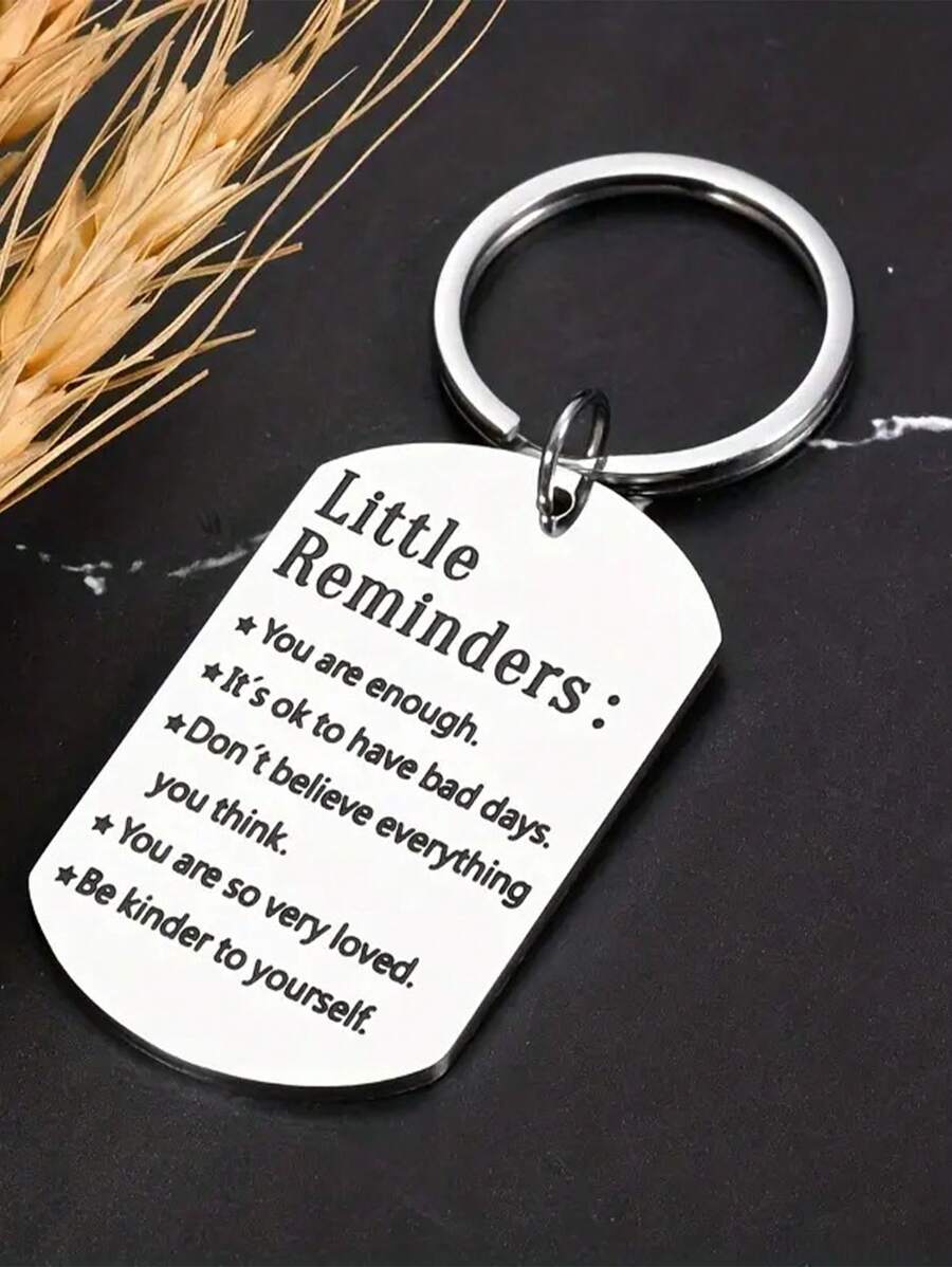 Fashionable Stainless Steel Keyring Inspirational English Phrase Design Keychain Pendant For Creative Gift - White - View 1