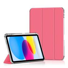 1pc Pink Case Smart Cover Storage With Pen Slot Compatible With iPad 10th Generation 10.9 inch Tablet TPU Soft Shell Leather - Hot Pink - View 3