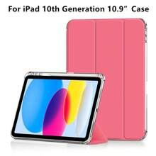 1pc Pink Case Smart Cover Storage With Pen Slot Compatible With iPad 10th Generation 10.9 inch Tablet TPU Soft Shell Leather - Hot Pink - View 1