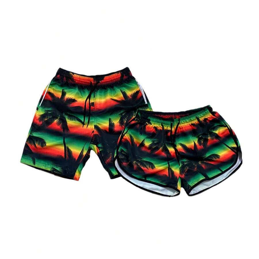 Kit Shorts Casais Namorados Conjunto Short Casal Tecido Grosso - Multicolorido - Visão 1