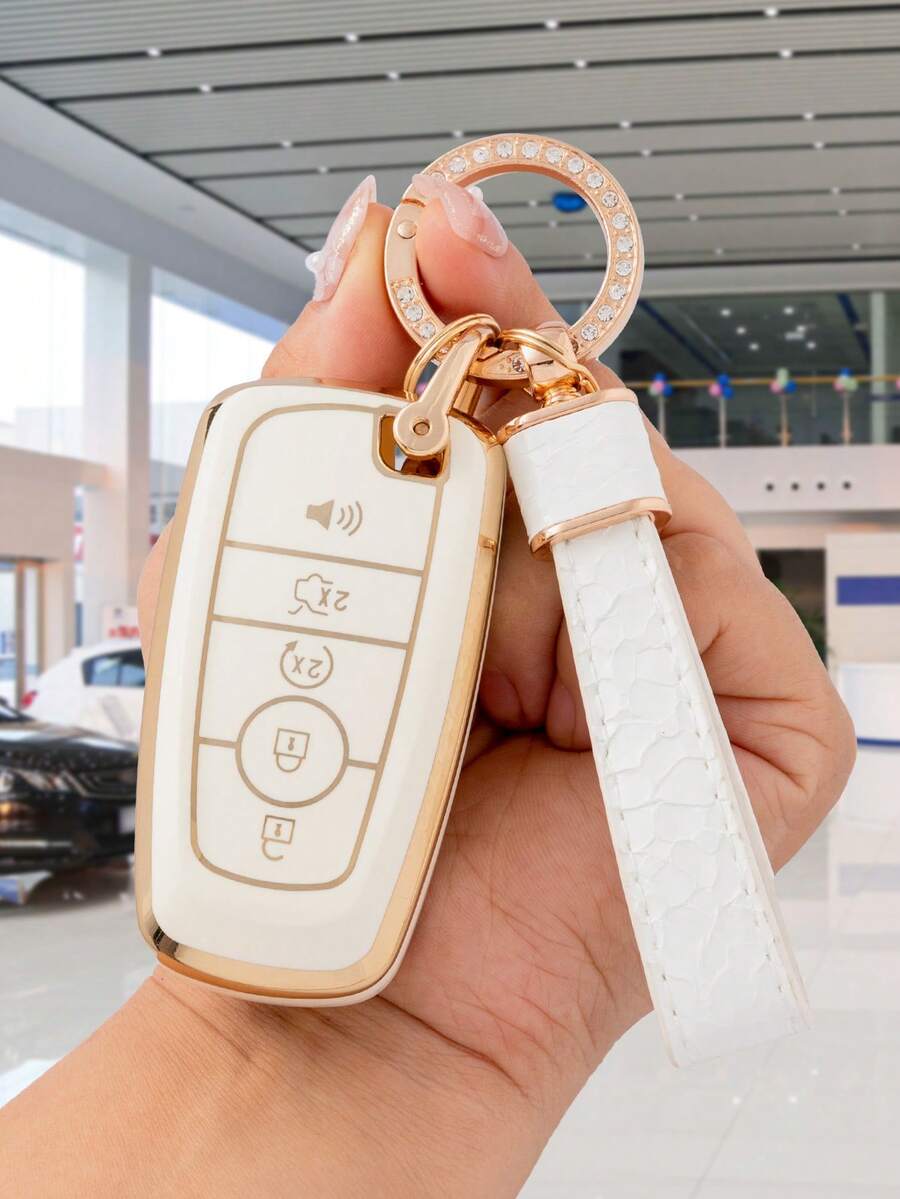 1 Set de funda para llave de coche y llavero de decoración de diamantes de imitación Compatible con Ford, funda para llavero - Multicolor - Ver 1