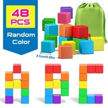 48 件磁性積木、3 歲以上幼兒磁性積木、蒙特梭利玩具、磁力魔術方塊、學前 Stem 教育感官磁鐵玩具,適合 3-5 歲男孩和女孩(顏色隨機) - 彩色 - 查看 2
