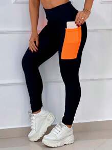 Women's Fitness Sports Pants With Side Pocket In Assorted Colors - Orange - View 2