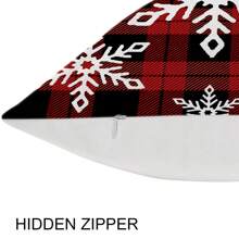 1個紅色和黑色格紋雪花圖案的靠墊套,現代簡約風格的桃皮正方形單面印刷隱藏拉鍊枕套,17.7x17.7英寸不含枕芯,適用於聖誕節客廳臥室沙發床墊裝飾 - 彩色 - 查看 6