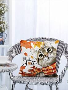 1pc Autumn Thanksgiving Red Maple Leaf Print Scarf Cat Shaped Pillowcase - Maple leaf kitten-1pc - View 3