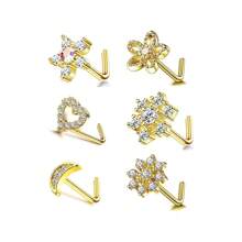 6 件裝 20g 女式女孩鼻環,l 型鼻環鼻釘鼻螺絲 316l 不銹鋼鼻穿孔首飾男式女式