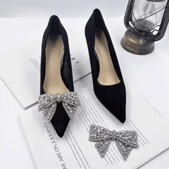 2pcs (1 Pair) Silver & Gold Bow Rhinestone Detachable Shoe Clips, Fashionable, Elegant, Luxury Shoe Accessories For High Heels, Flats, Sneakers, Casual Shoes, Versatile