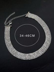 1 件女士银色三排闪亮方晶锆石水钻项链，适合度假、正式聚会 - 銀色 - 查看 4