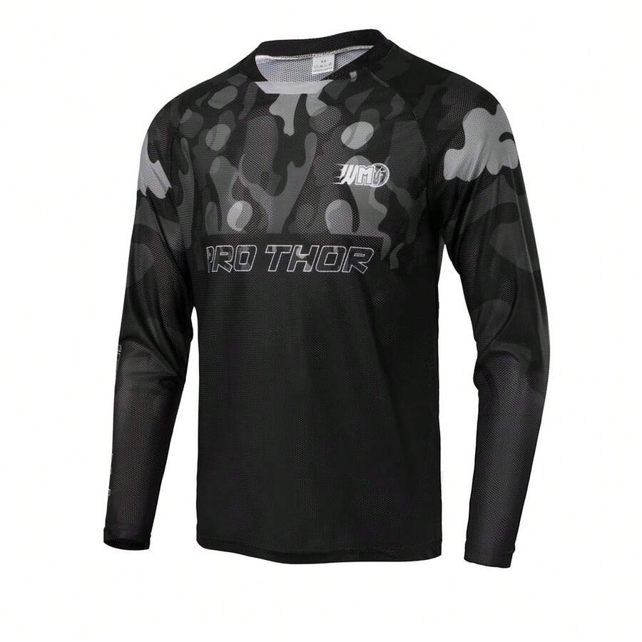 PRO THOR 男士撞色迷彩圆领插肩袖透气速干面料运动 T 恤，适合钓鱼健身房 - 彩色 - 查看 1