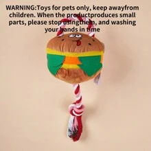 Pet Plush & Rope 2-in-1 Toy, Burger Shaped & Squeaky, For Dogs - Brown - View 5