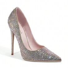 Women's Fashion High Heel Shoes With 12cm Heel & Rhinestone Decor - Gold - View 3