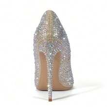 Women's Fashion High Heel Shoes With 12cm Heel & Rhinestone Decor - Gold - View 5