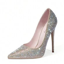 Women's Fashion High Heel Shoes With 12cm Heel & Rhinestone Decor - Gold - View 2