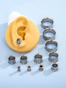 1pair Stainless Steel Color Detachable Double Flared Ear Tunnels Suitable For Women's Daily Wear