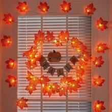 Autumn Decoration Light String For Halloween, Thanksgiving, Indoor & Outdoor Use, Autumn Harvest Themed, Glowing House And Maple Leaf String Light