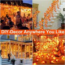 Autumn Decoration Light String For Halloween, Thanksgiving, Indoor & Outdoor Use, Autumn Harvest Themed, Glowing House And Maple Leaf String Light
