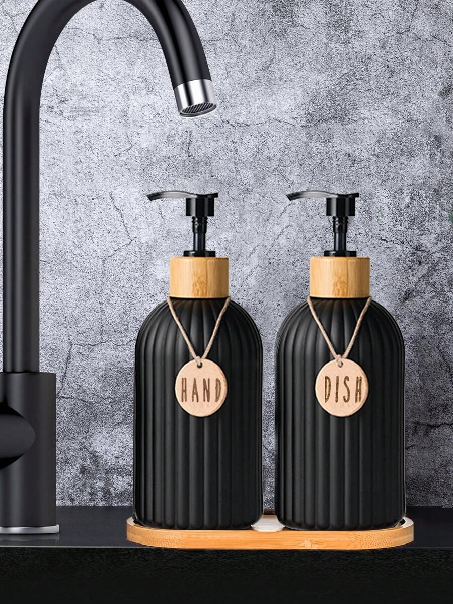 2 件字母图案乳液分配器家居浴室装饰秋季装饰返校季 - 黑色 - 查看 1