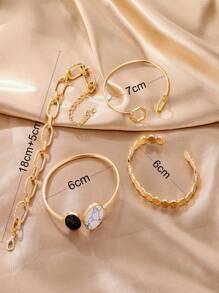 4 件套时尚绿松石开口手镯 - 金黃色 - 查看 4