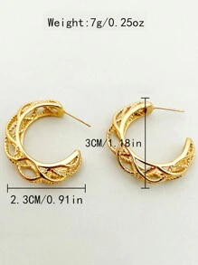 1 paio Orecchini circolari raro creativo in acciaio inossidabile placcato oro 18K mesh a forma di C per donne , adatto per usura quotidiana