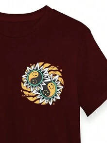 Camiseta Masculina Estampada Sol Minimalista Desenho Personalizada Skatista 100% Algodão Várias Cores - Vinho - Visão 2