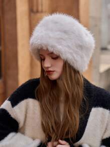 LEAJOURNO. 1入女士新款秋冬專用漏斗帽，加厚毛茸茸帽子，毛茸茸圍圈保暖耳朵，無邊帽子 - 白色 - 查看 5