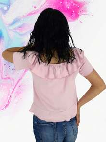 Blusa manga corta con Olanes y moño en escote - Rosa vieja - Ver 4