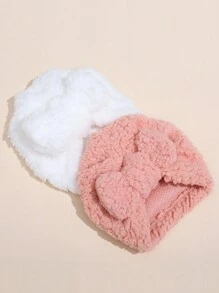 2入組秋冬新款兒童蝴蝶結設計保暖嬰兒帽子 - 彩色 - 查看 4