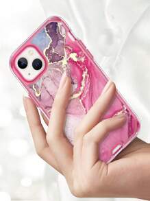 情人节粉色电镀大理石纹三防手机壳 精准开孔 配钢化玻璃 兼容Iphone - 粉色 - 查看 2
