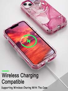 情人节粉色电镀大理石纹三防手机壳 精准开孔 配钢化玻璃 兼容Iphone - 粉色 - 查看 4