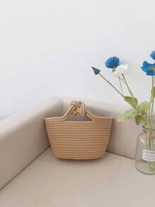 1 件米色吉祥结编织绳小手提包，可爱手提包适合女性、节日和日常使用 - 卡其色 - 查看 6