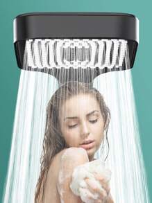 Tatukiko 1pc High Pressure Square Shower Head With Large Water Holes, Handheld Bathroom Fixtures Home Bathroom Decor Fall Decor Bathroom Accessories - Black - View 3