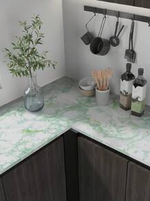 1入組 亮光綠色大理石紋自粘防水檯面紙,可拆卸式大理石壁紙,自粘式廚房浴室檯面壁紙 - 綠色 - 查看 6