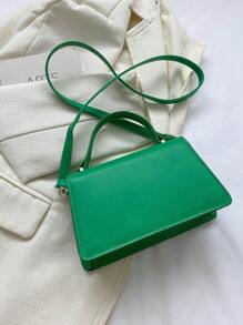 Pu Rhinestone Decorated Solid Color Shoulder Bag With Detachable Strap, Fashionable Square Handbag - Green - View 7