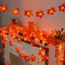 Autumn Decoration Light String For Halloween, Thanksgiving, Indoor & Outdoor Use, Autumn Harvest Themed, Glowing House And Maple Leaf String Light
