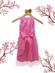 Vestido Rosa para Niñas con aplicación - Rosa - Ver 2