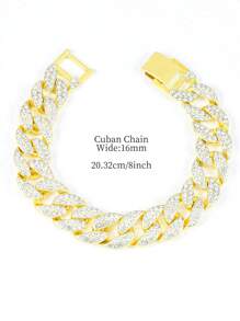 1pc Punk Rocker Bracelet Iced Out Link Chain For Men Iced Out Bling Street, For Jewelry Gift And Party - Yellow Gold - View 5