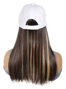 White Baseball Cap With Hair Extensions 16inch Straight Hairstyle Adjustable Wig Hat Synthetic Hairpiece For Women - Piano Color - View 5