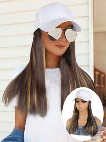 White Baseball Cap With Hair Extensions 16inch Straight Hairstyle Adjustable Wig Hat Synthetic Hairpiece For Women - Piano Color - View 1