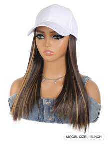 White Baseball Cap With Hair Extensions 16inch Straight Hairstyle Adjustable Wig Hat Synthetic Hairpiece For Women - Piano Color - View 3