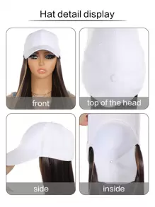 White Baseball Cap With Hair Extensions 16inch Straight Hairstyle Adjustable Wig Hat Synthetic Hairpiece For Women - Piano Color - View 6