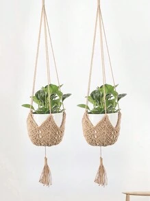 1 件波西米亚花边植物吊篮悬挂植物花盆架庭院花园墙壁装饰家居花园用品悬挂装饰