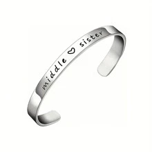 suteyi 3 款青少年大、中、小姐妹不锈钢 C 形手链姐妹首饰送给好朋友的礼物 - 銀色 - 查看 4