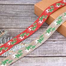 新風格圖案聖誕樹&小鹿亚麻緞帶禮品包裝絲帶(帶金屬絲) - 紅色 - 查看 5
