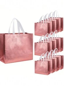 玫瑰金可重复使用购物袋，带手柄，亮面婚礼礼品袋，大号礼品袋，无纺布礼品包装袋，适用于婚礼、生日派对、圣诞节
