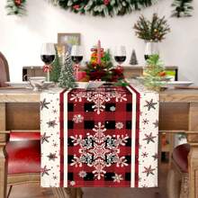 1 件圣诞桌旗/桌饰，带米色雪花图案和“圣诞快乐”印花，节日主题家居装饰，适合家庭聚会的最佳礼物 - 彩色 - 查看 1