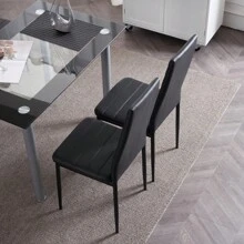 4pcs Elegant Assembled Stripping Texture High Backrest Dining Chairs Black (Table Not Included) - Black - View 4